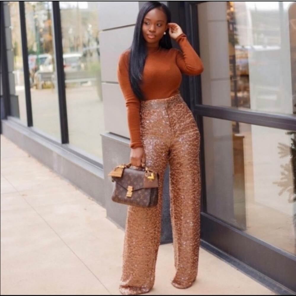 Zara Copper Sequin Wide Leg Pants